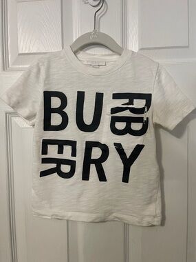 Burberry White Kids Short Sleeve Tee with Black Logo Print